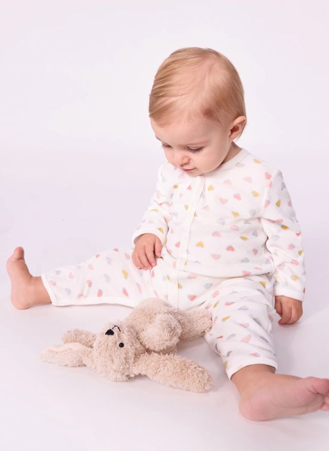 Pyjama Dors Bien Cœurs Bouclette Velours Coton Bio | Blanc