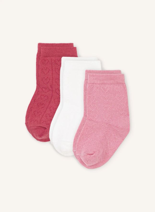 Lot de 3 Paires de Chaussettes Ajourées Cœurs | Rose