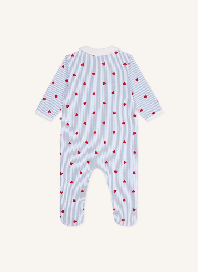 Pyjama Rayé Cœurs Coton Bio | Bleu