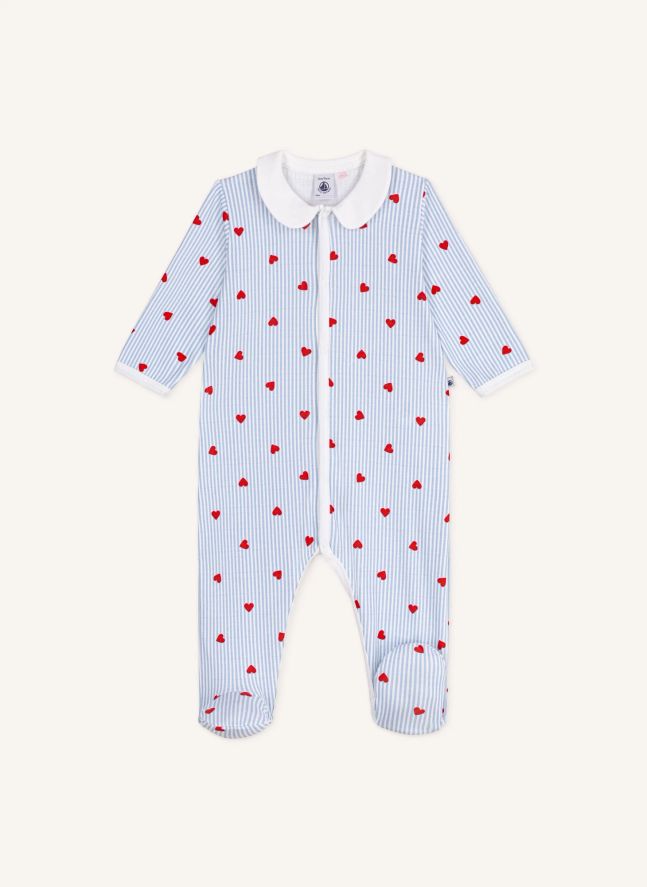 Pyjama Rayé Cœurs Coton Bio | Bleu