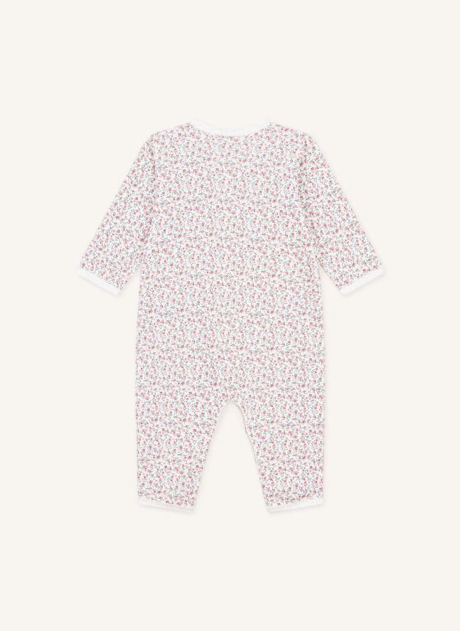 Pyjama Dors Bien Sans Pieds Fleuri Coton Bio | Blanc