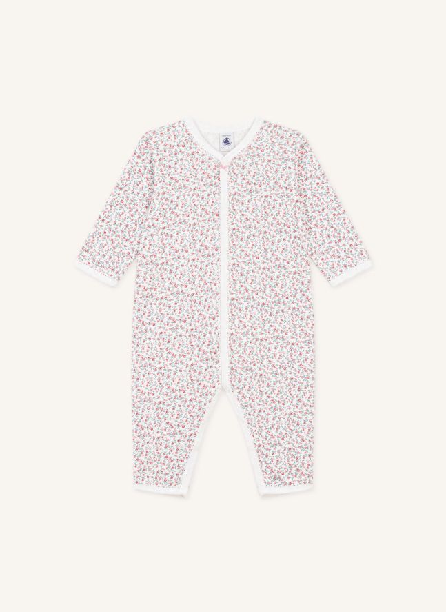 Pyjama Dors Bien Sans Pieds Fleuri Coton Bio | Blanc
