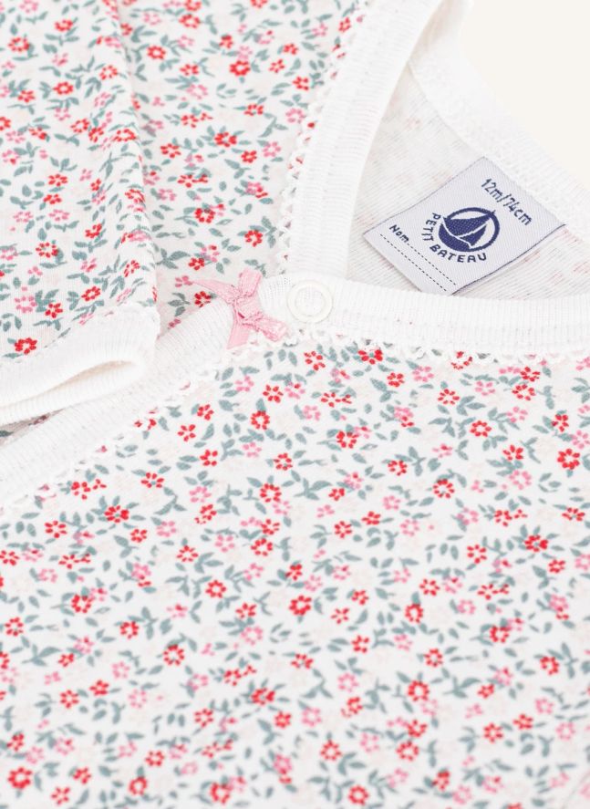 Pyjama Dors Bien Sans Pieds Fleuri Coton Bio | Blanc