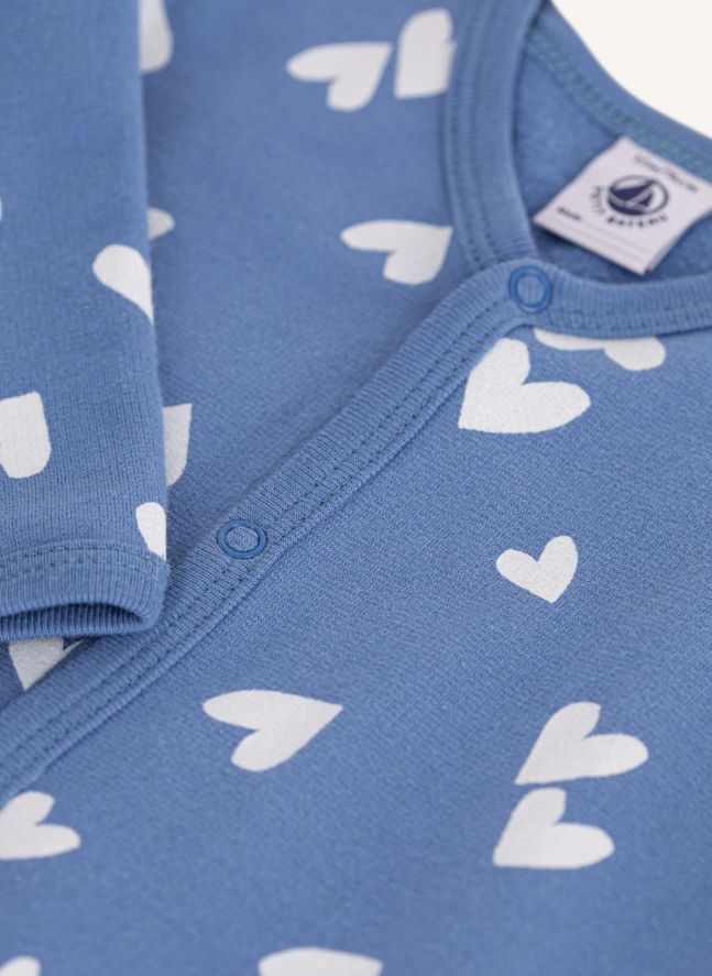 Pyjama Dors Bien Cœurs Molleton Coton Bio | Bleu