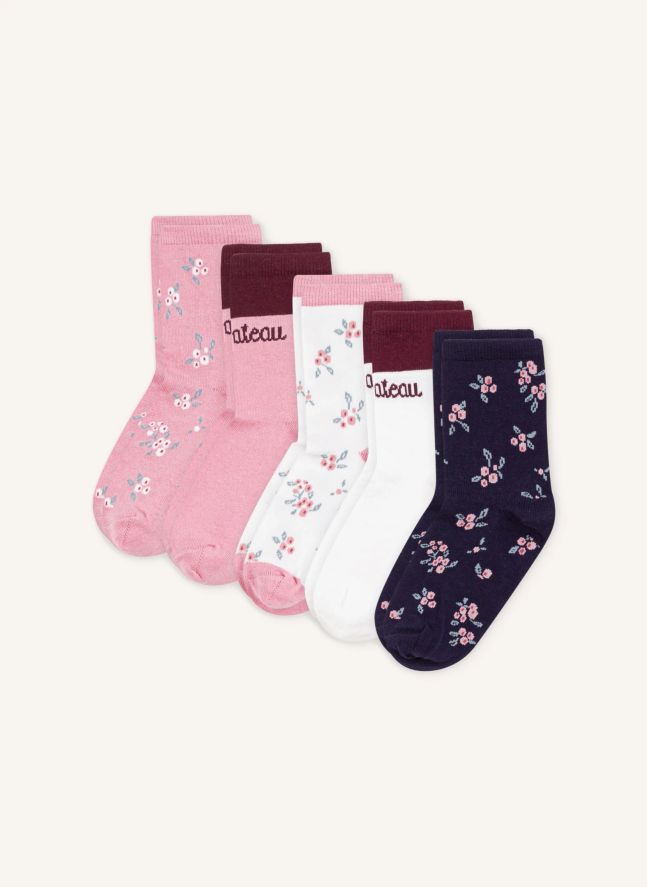 Lot de 5 Paires de Chaussettes Fleuries | Rose