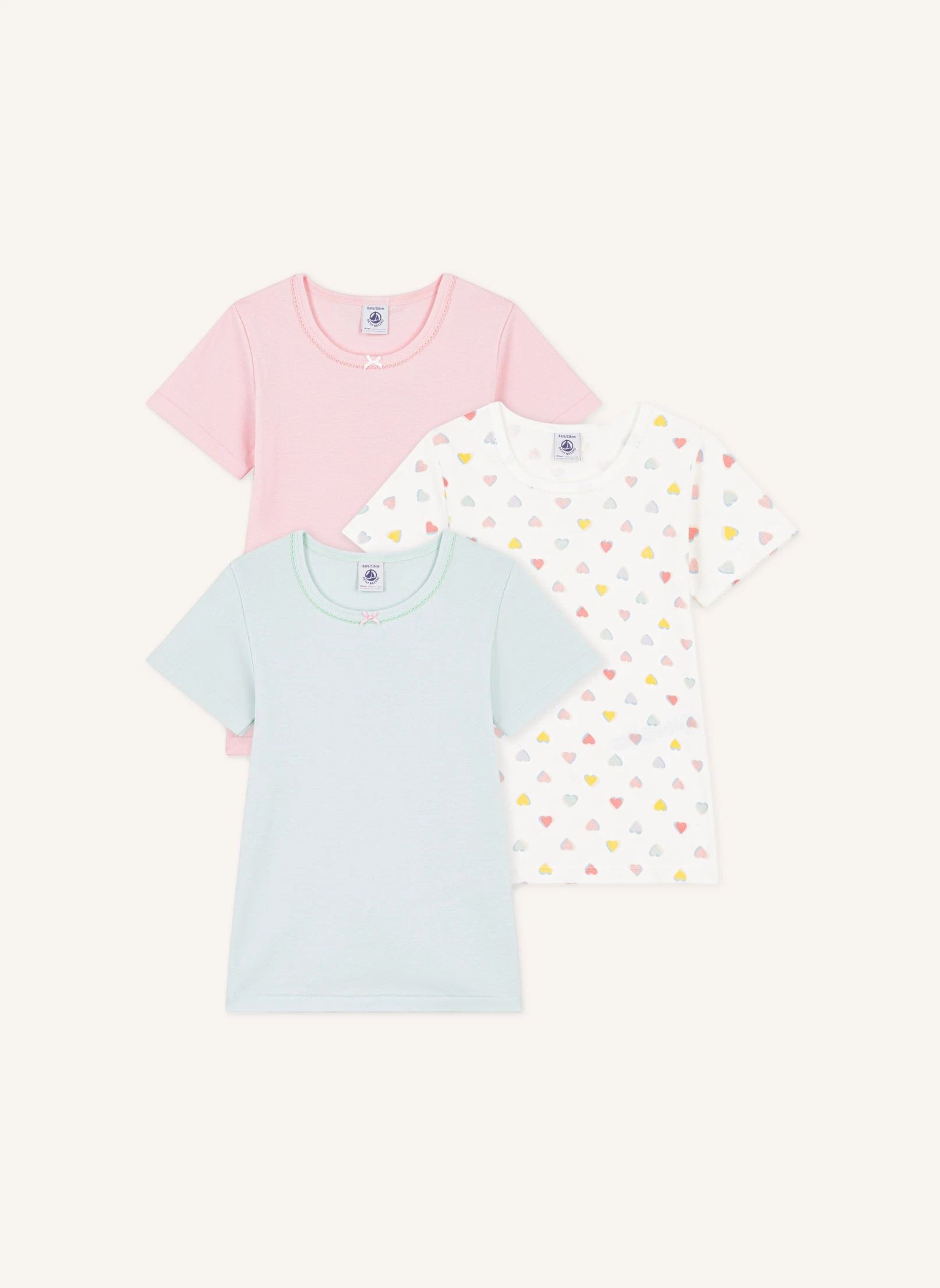 Lot de 3 T-shirts Cœurs Coton Bio | Rose- Image produit n°0