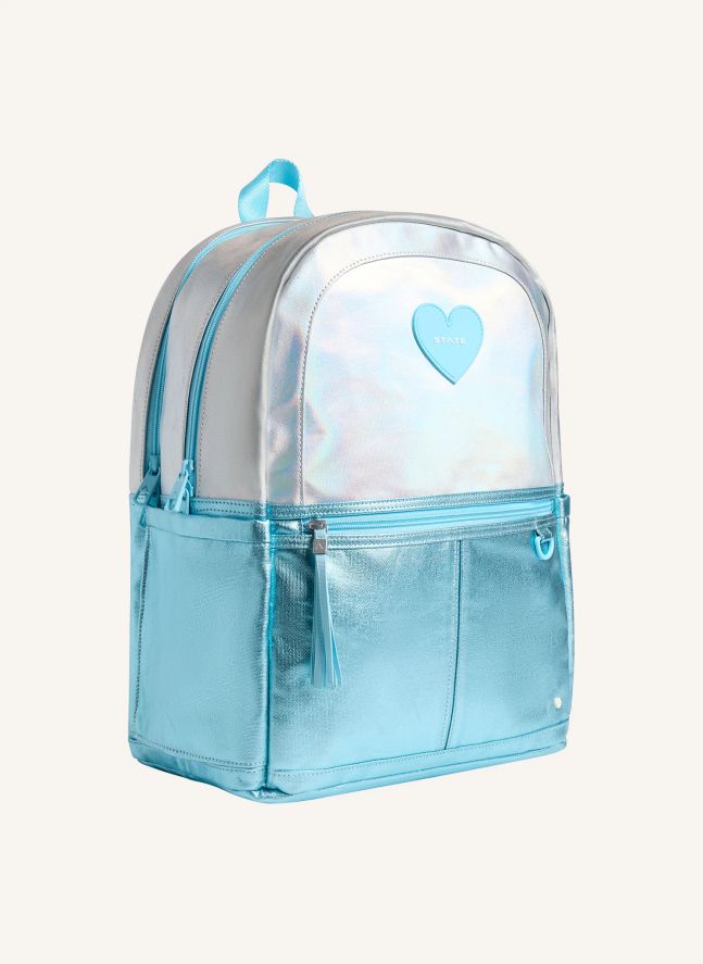 Sac à Dos Double Poches Kane Irisé Cœur | Bleu Clair