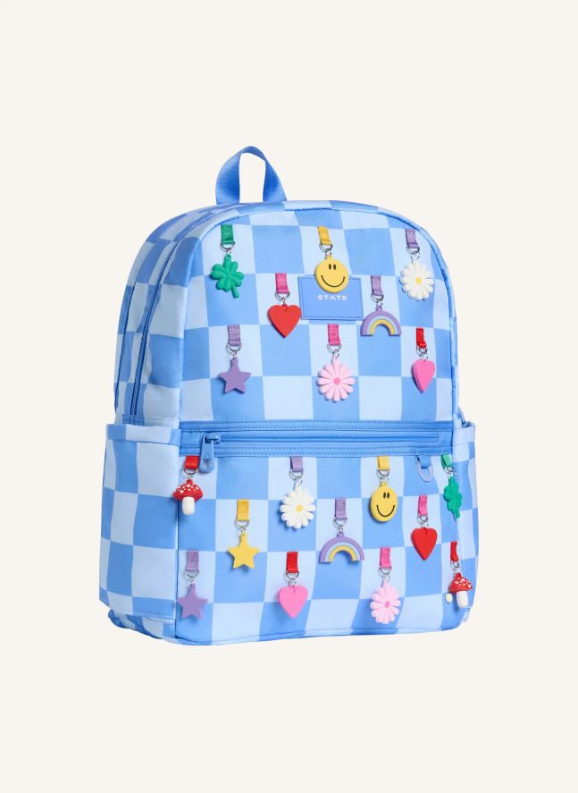 Sac à Dos Double Poches Kane Charms Carreaux | Bleu pâle