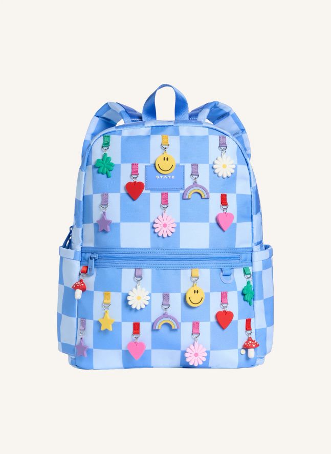 Sac à Dos Double Poches Kane Charms Carreaux | Bleu pâle