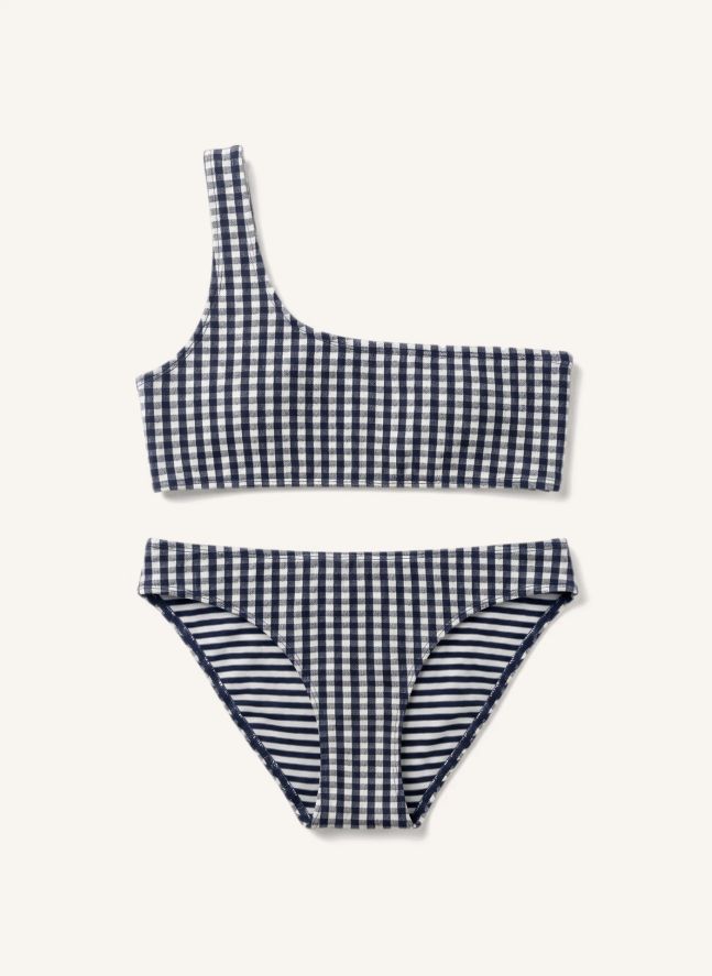 Maillot de Bain Asymétrique Bayle Carreaux | Bleu marine