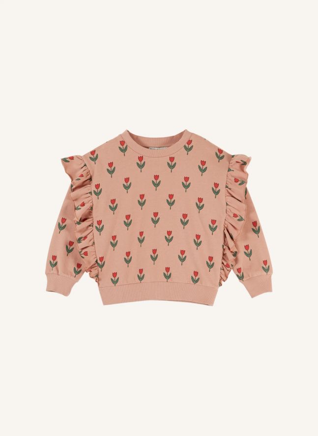 Sweat Volants Fleuri Coton Bio | Rose