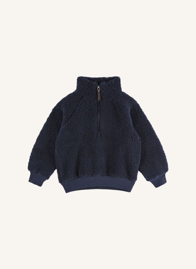 Sweat Zippé Façon Sherpa | Bleu nuit