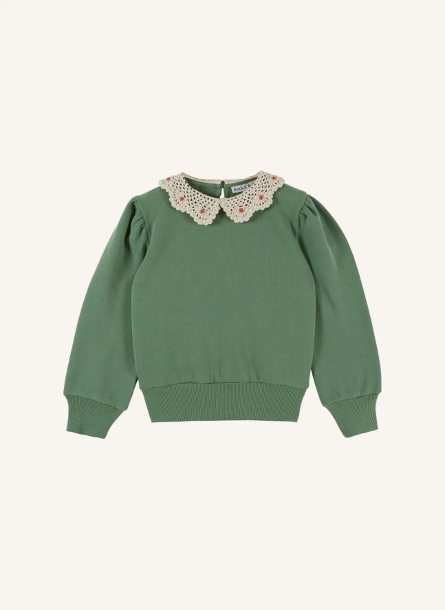 Sweat Col Crochet Coton Bio | Olive