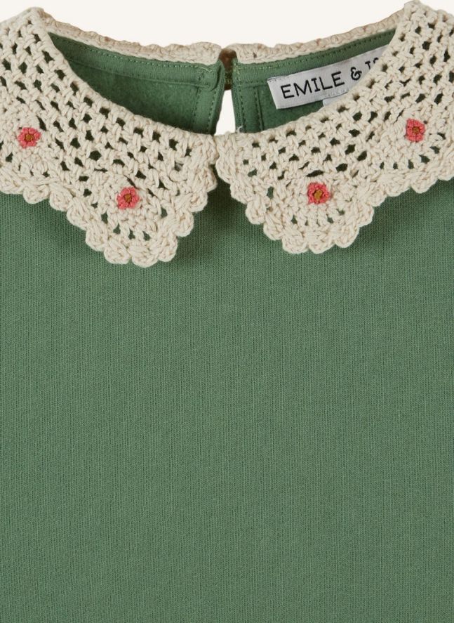 Sweat Col Crochet Coton Bio | Olive
