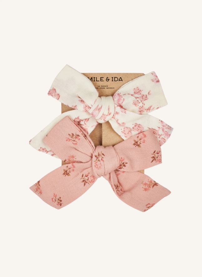Lot de 2 Barrettes Nœuds Fleuries | Rose