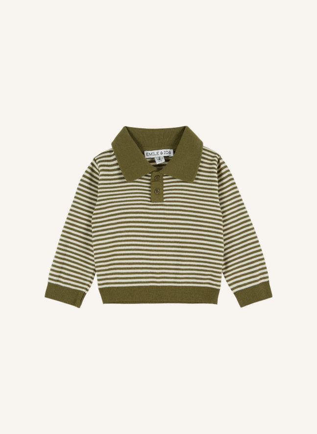 Polo Rayé Molleton Coton Bio | Vert