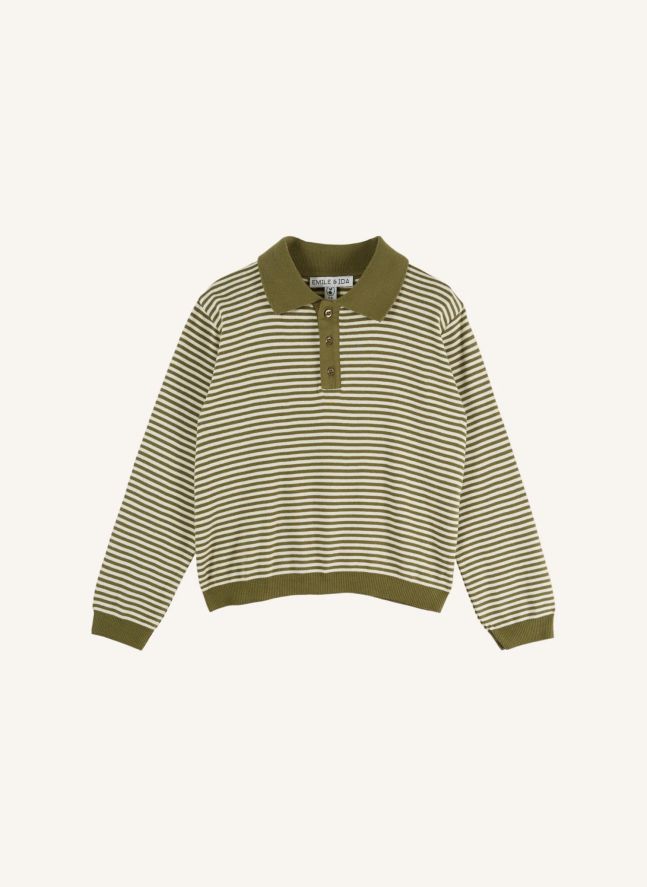Polo Rayé Molleton Coton Bio | Vert