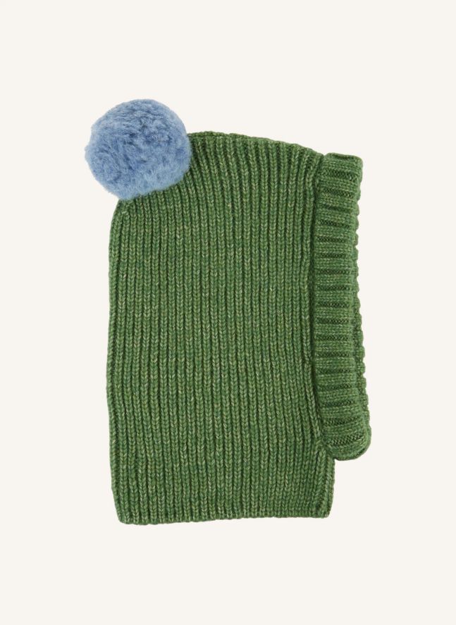 Cagoule Pompon Laine Mérinos | Olive