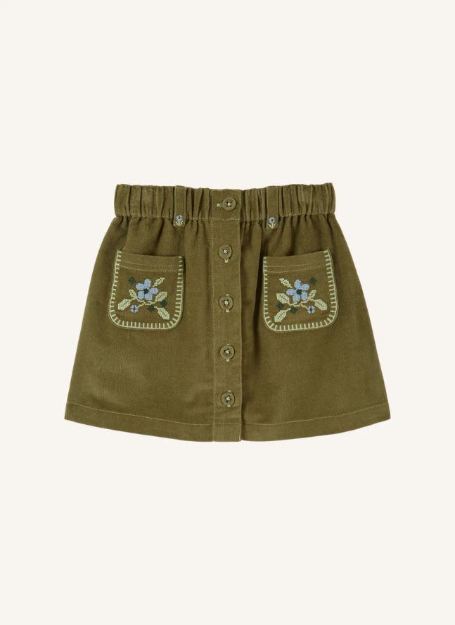 Jupe Fleurs Brodées | Kaki