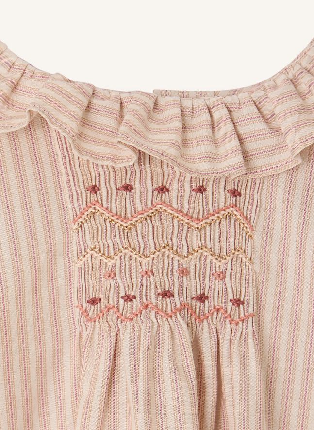 Blouse Smockée Mulietti Rayée | Ecru