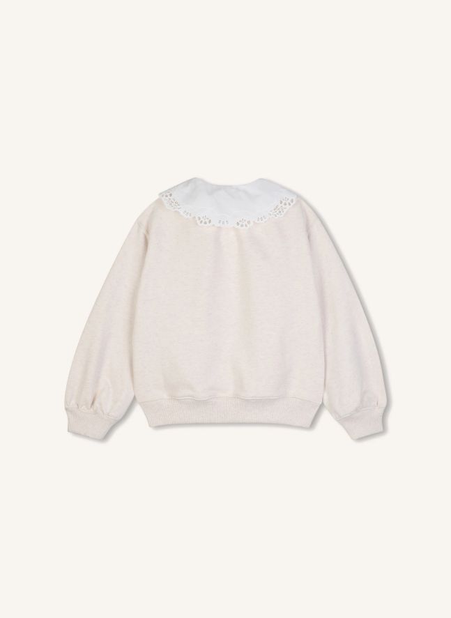 Sweat Chiné Col Brodé Coton Bio | Ecru