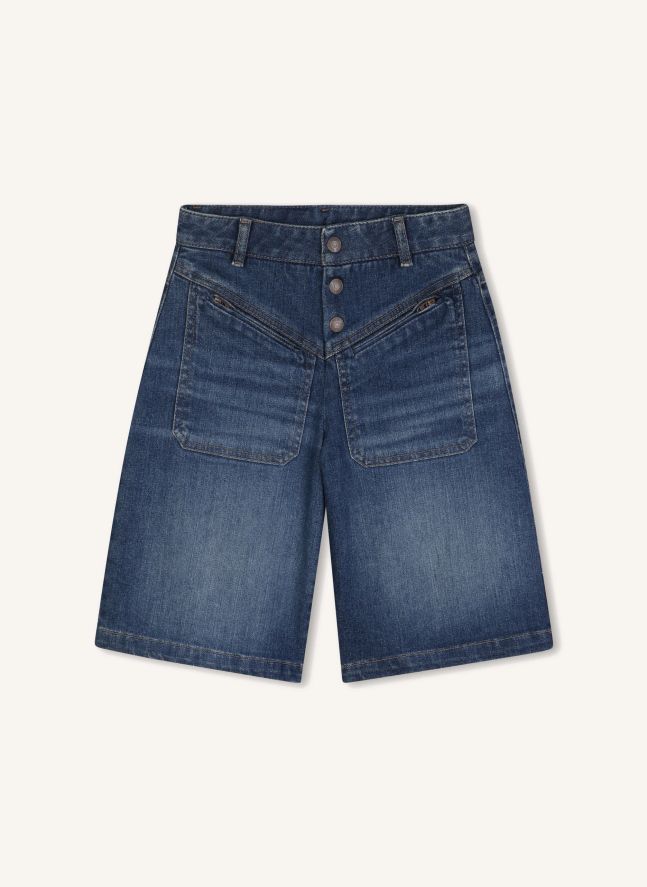 Short Denim Poches Coton Bio | Bleu