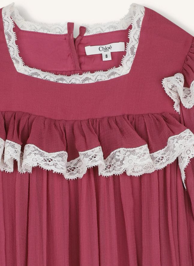 Robe Dentelle Soie Froissée | Rose