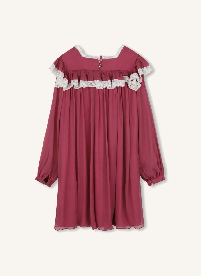 Robe Dentelle Soie Froissée | Rose
