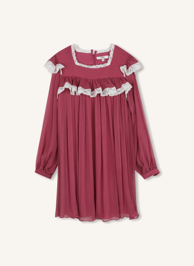 Robe Dentelle Soie Froissée | Rose