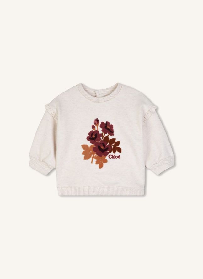 Sweat Chiné Fleurs Coton Bio | Ecru