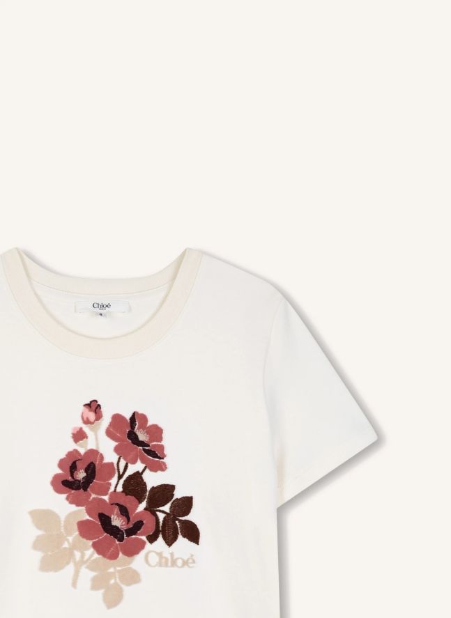 T-shirt Fleurs Coton Bio | Craie