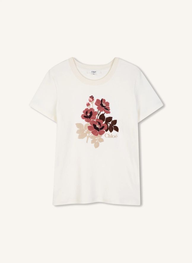 T-shirt Fleurs Coton Bio | Craie