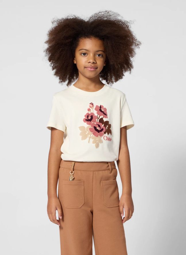 T-shirt Fleurs Coton Bio | Craie
