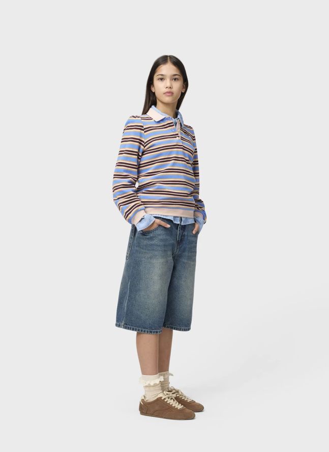 Polo Ravi Rayé Coton Bio | Bleu Clair