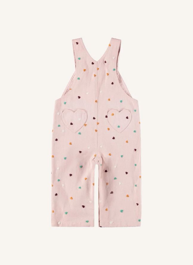 Salopette Sora Cœurs Coton Bio | Rose poudré