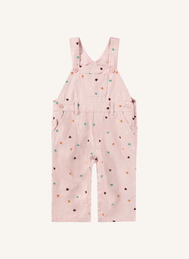 Salopette Sora Cœurs Coton Bio | Rose poudré