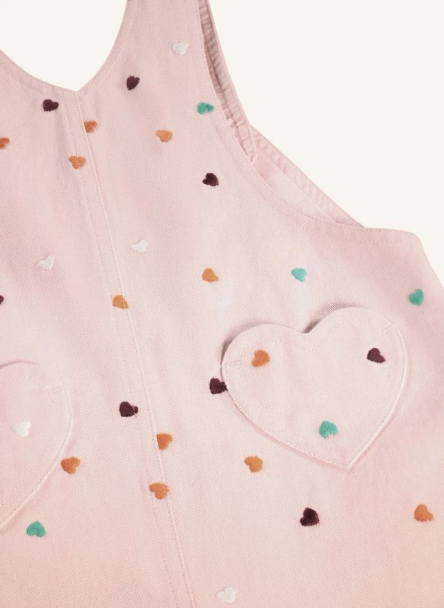 Salopette Sora Cœurs Coton Bio | Rose poudré