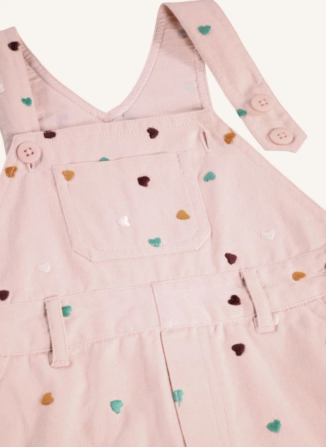 Salopette Sora Cœurs Coton Bio | Rose poudré