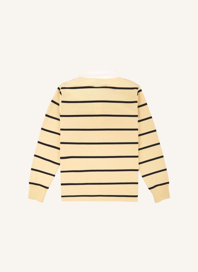 Polo Rugby Serif Logo Rayé | Jaune pâle
