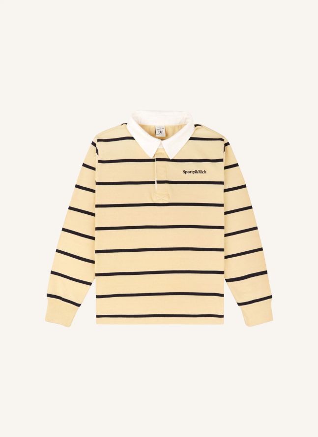 Polo Rugby Serif Logo Rayé | Jaune pâle
