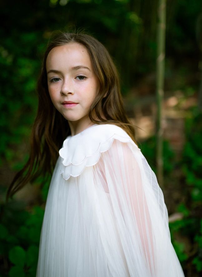 Robe Col Feston Reena Tulle Plissé | Crème