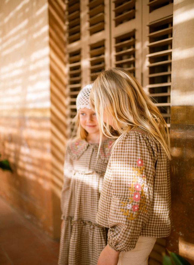 Evelina Carreaux embroidered blouse | Khaki brown