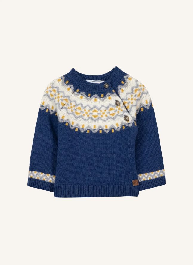 Baby Wool Winter Jacquard Sweater | Indigo