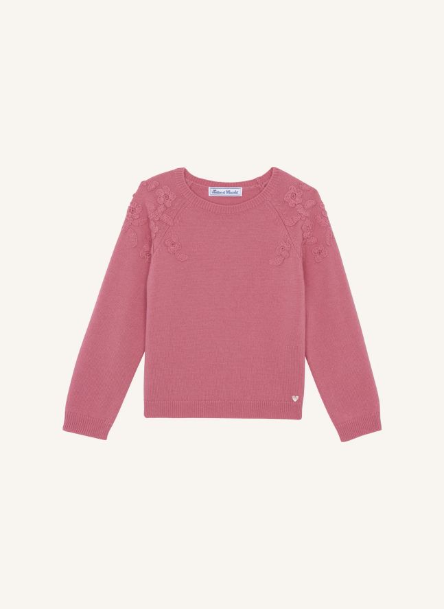 Pull Epaules Brodées Fleurs | Rose