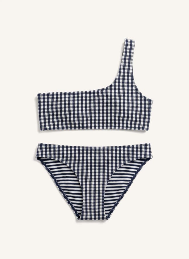 Maillot de Bain Asymétrique Bayle Carreaux | Bleu marine