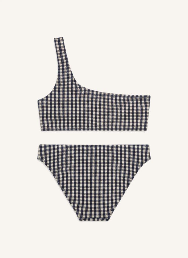 Maillot de Bain Asymétrique Bayle Carreaux | Bleu marine