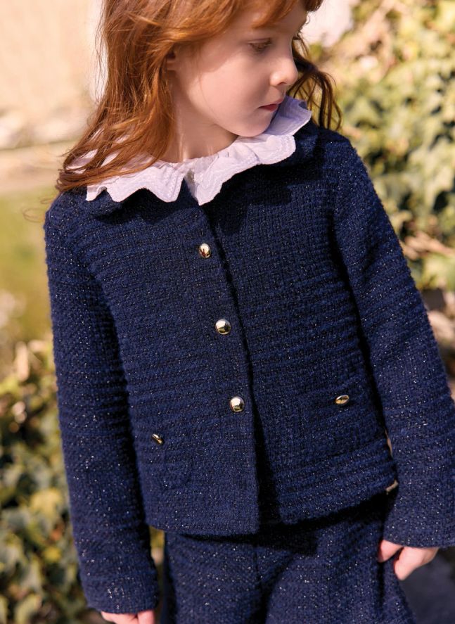 Veste Col Claudine Tweed | Bleu marine