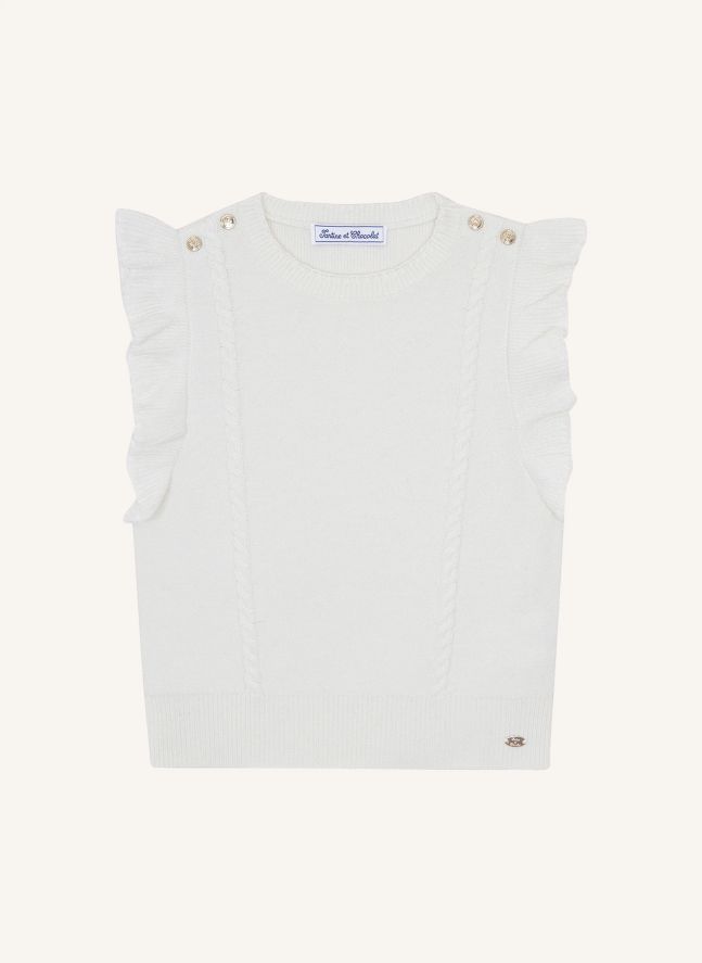 Pull Sans Manches Volants | Ecru