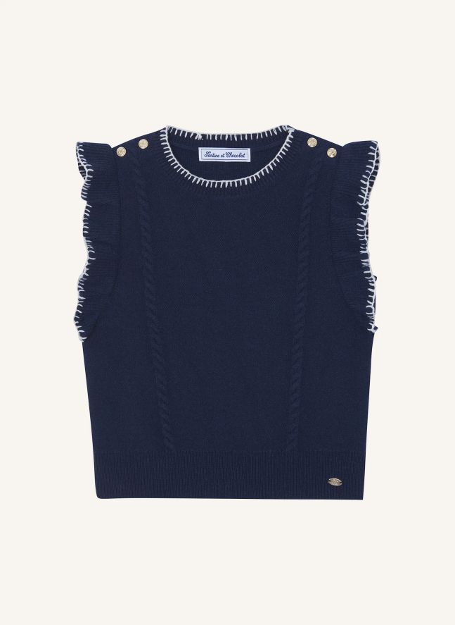 Pull Sans Manches Volants | Bleu marine