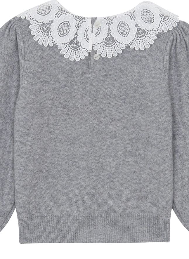 Pull Col Dentelle Torsadé | Gris chiné